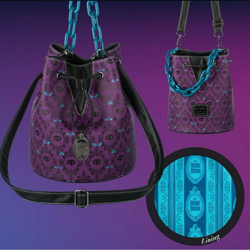 Disney Parks Loungefly HAUNTED MANSION Wallpaper Crossbody Bucket Bag NWT